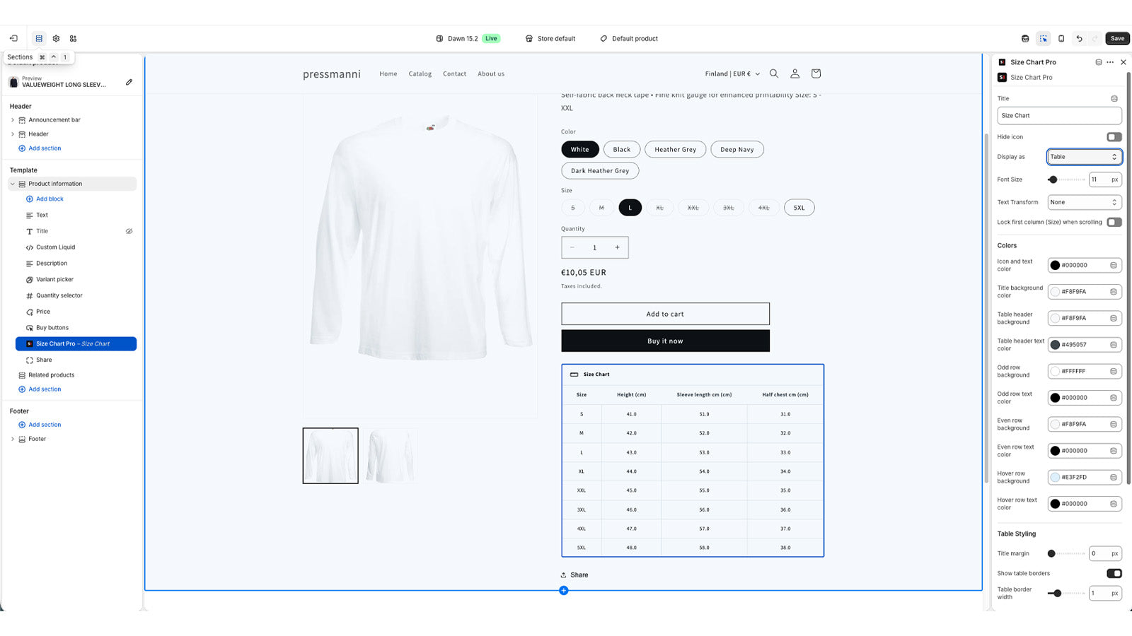Size Chart Pro - Template block
