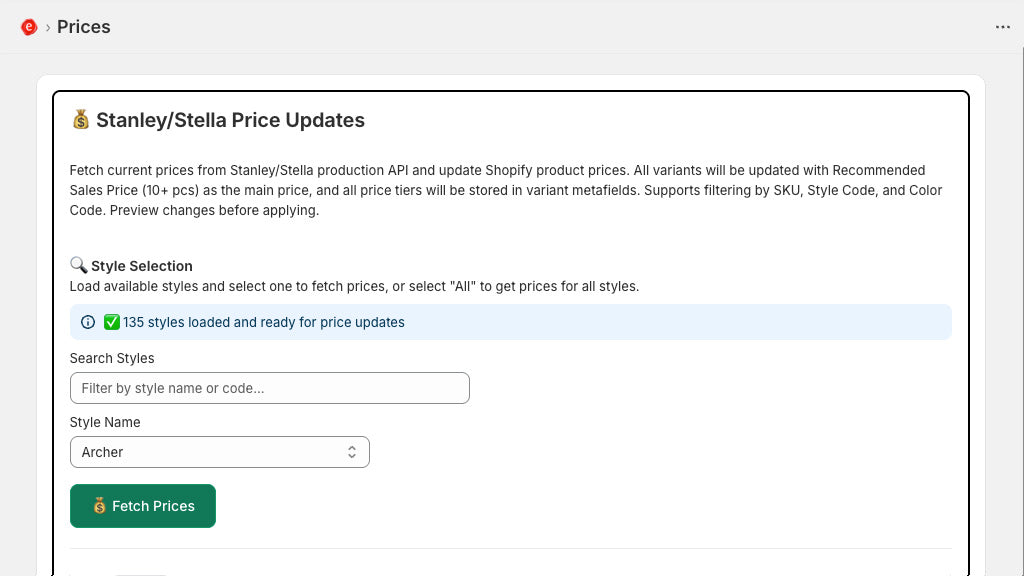 Update prices