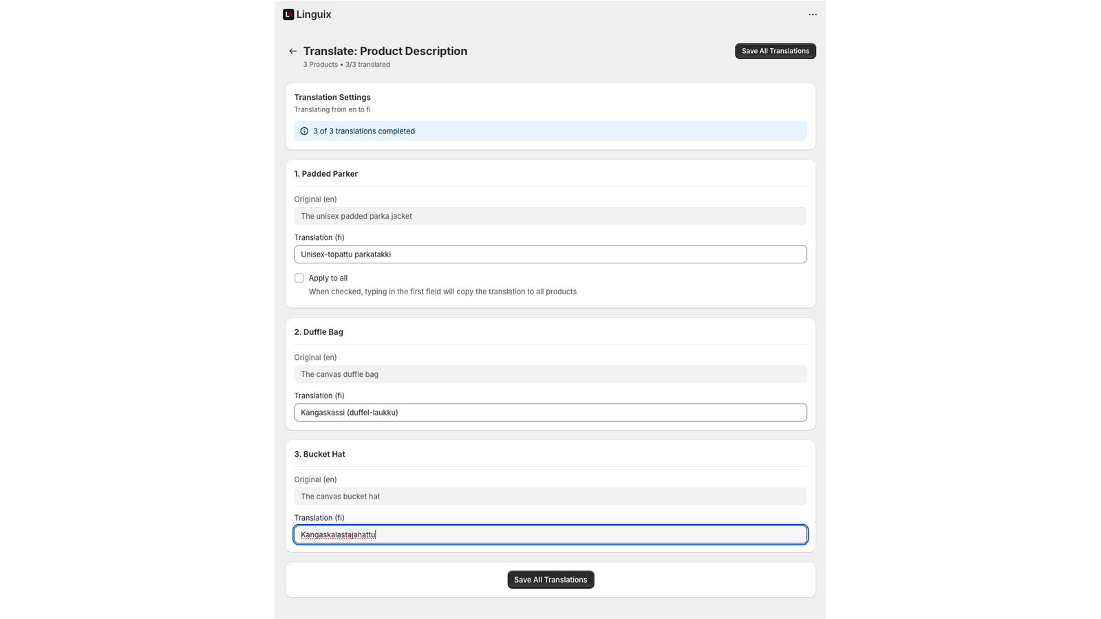 Translate separately