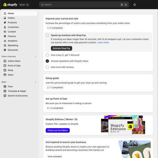 Shopify dashboard