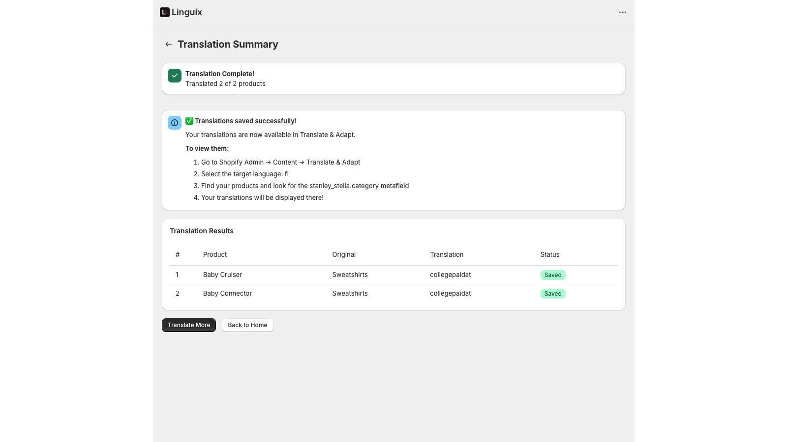 See what was translated